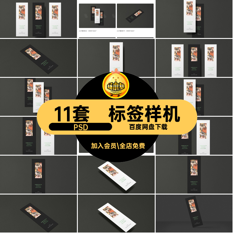 流苏书签样机PSD素材智能创卡片贴标签11套效果VI提案图文图文