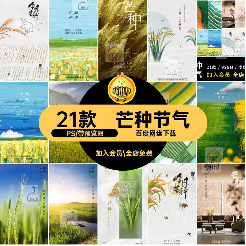 21款小暑丰收PS小满二十四节气芒种创意简约海报中国风芒种创意