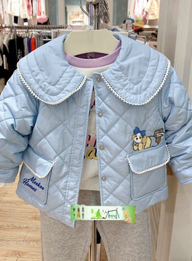 女童小熊三色保暖压格棉服外套