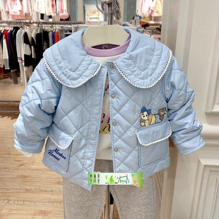 围尼小熊女童三色压格棉服外套娃娃领海军领学院风棉袄验货品质