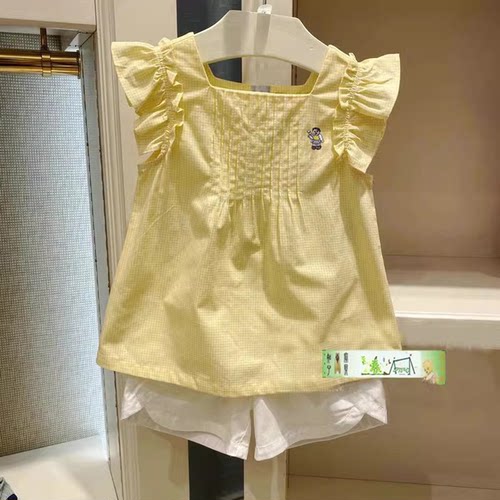 格子女童短袖衬衫薄款短袖衬衫韩