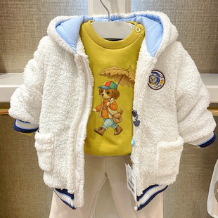 白菜价围尼熊冬款男童加厚保暖外套婴童宝宝连帽毛绒棉服验货品质