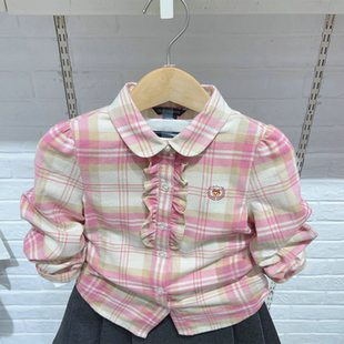 春季新款围尼小熊儿童装宝宝纯棉衬衣女童格纹衬衫验货品质