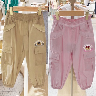 特惠新款围尼小熊男女童休闲裤轻盈薄款松紧工装裤直筒裤验货品质