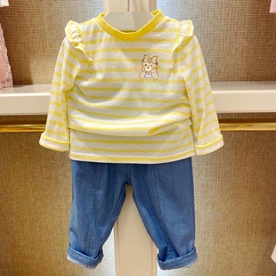 清仓春秋款女童纯棉长袖T恤 围尼小熊童装打底衫薄款卫衣衬衫衬衣