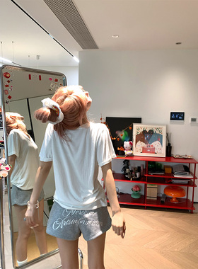 NECOYEP2025春夏美式字母印花运动修身短裤女薄款休闲直筒三分裤