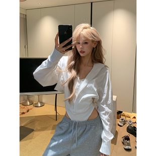 衬衫 小众纯欲风假两件连体长袖 女辣妹气质收腰衬衣 美式 NECOYEP