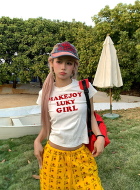 NECOYEP2025春季美式字母印花短袖T恤女修身显瘦短款打底衫上衣