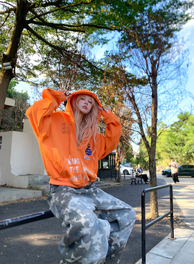 NECOYEP 美式小众设计烫钻字母连帽加绒卫衣男女秋冬休闲百搭帽衫