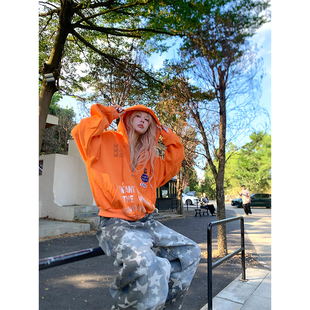 NECOYEP 美式小众设计烫钻字母连帽加绒卫衣男女秋冬休闲百搭帽衫