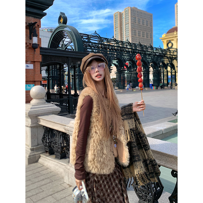 NECOYEP美式复古毛绒绒棉开衫马甲秋冬男女宽松休闲叠穿保暖外套