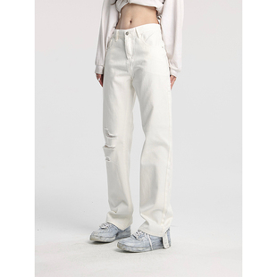 NECOYEP2025美式高街vibe牛仔裤简约微喇破洞裤子男女百搭长裤