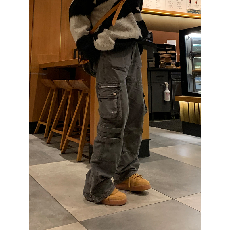 男女宽松直筒高腰拖地休闲裤