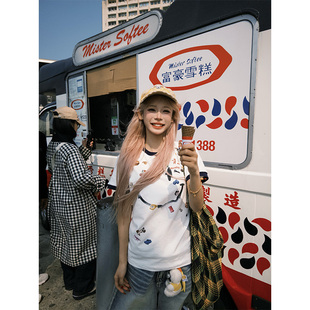 宽松休闲百搭打底上衣 T恤男女夏季 NECOYEP美式 潮牌笑脸印花短袖