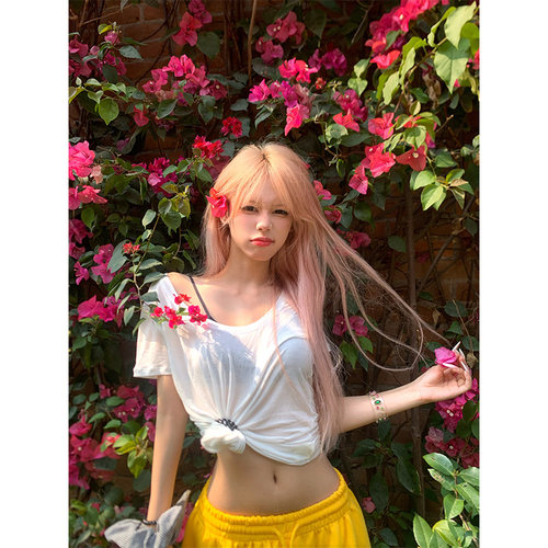 NECOYEP春夏美式慵懒风薄款短袖T恤男女宽松休闲微透打底衫上衣