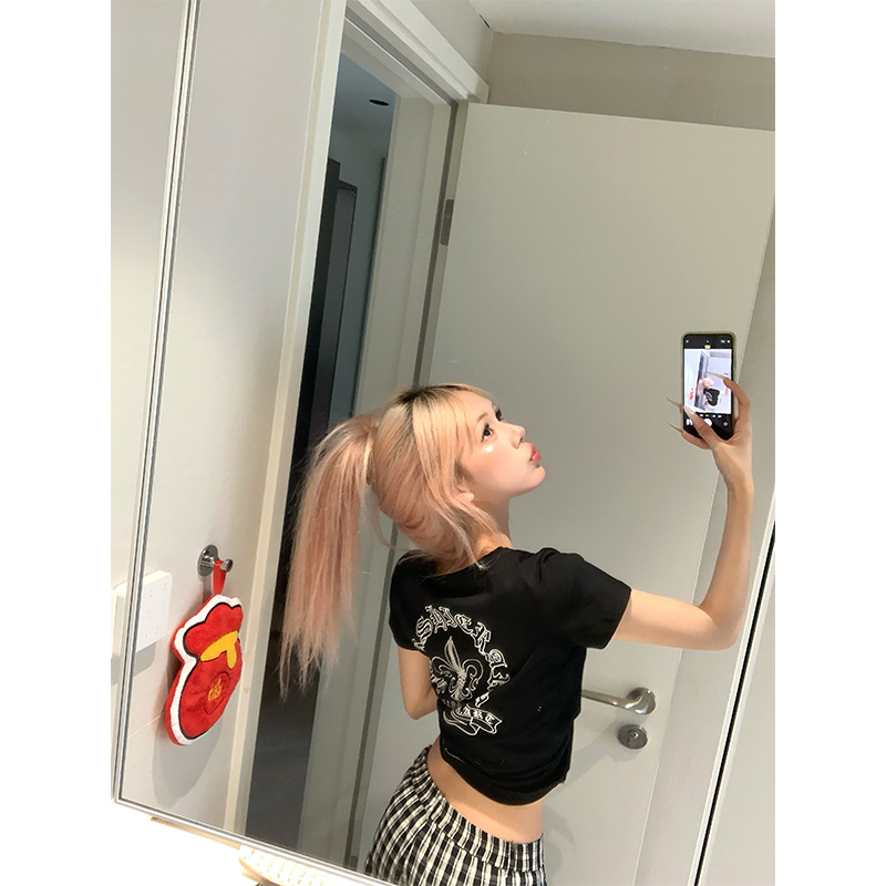 NECOYEP美式复古后背字母印花短袖T恤男女夏宽松休闲基础款打底衫