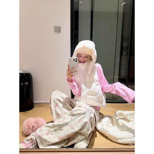NECOYEP 美式基础款90绒连帽羽绒马甲男女秋冬休闲百搭叠穿外套