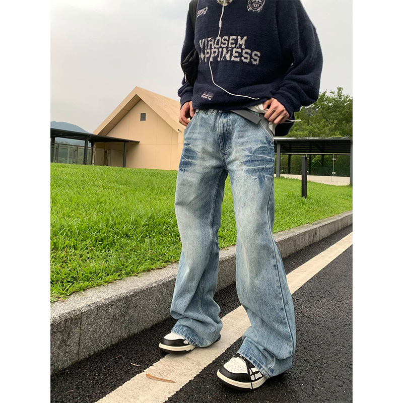 NECOYEP水洗闪电裂纹水洗牛仔裤