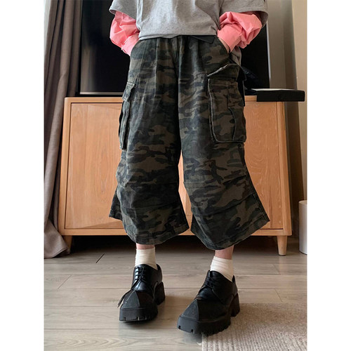 NECOYEP美式高街迷彩工装七分裤