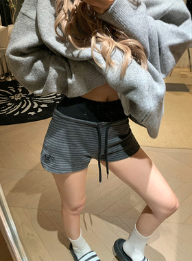 NECOYEP 美式复古拼色直筒抽绳三分短裤女辣妹运动休闲百搭短裤