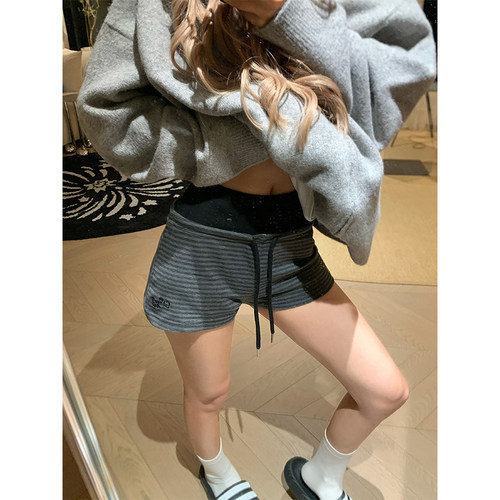 NECOYEP 美式复古拼色直筒抽绳三分短裤女辣妹运动休闲百搭短裤