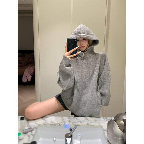 NECOYEP 美式复古慵懒风连帽开衫毛衣男女秋冬休闲百搭套头毛衫