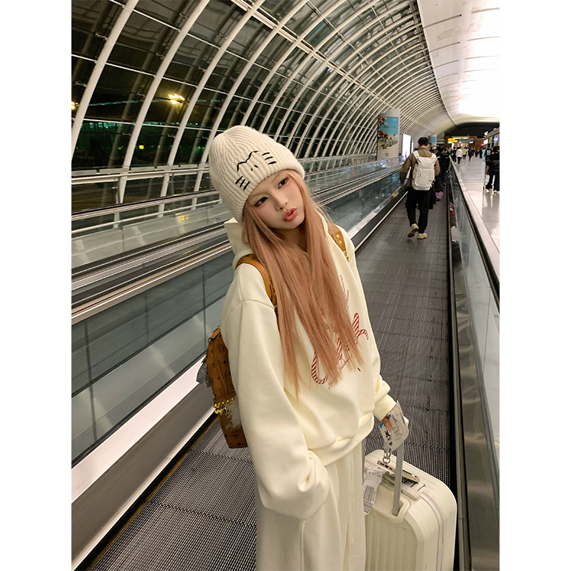 NECOYEP 美式设计感印花基础款连帽卫衣男女秋冬宽松休闲百搭帽衫