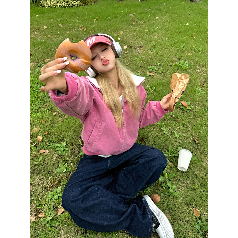 NECOYEP 2025美式复古仿羊羔毛翻领棉衣男女宽松休闲潮流外套