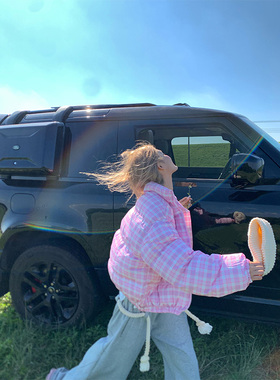 NECOYEP 2025秋冬美式格子立领棉服女短款宽松时尚保暖面包服外套