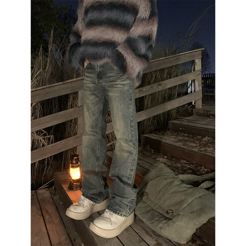 NECOYEP美式水洗做旧直筒牛仔裤