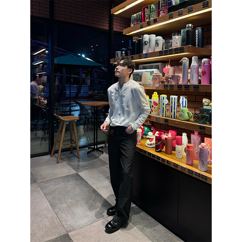 NECOYEP 美式复古直筒原牛微喇牛仔裤男女宽松百搭高街拖地长裤