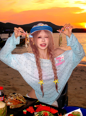 NECOYEP 美式波点慵懒薄款长袖T恤女辣妹休闲显瘦防晒罩衫上衣