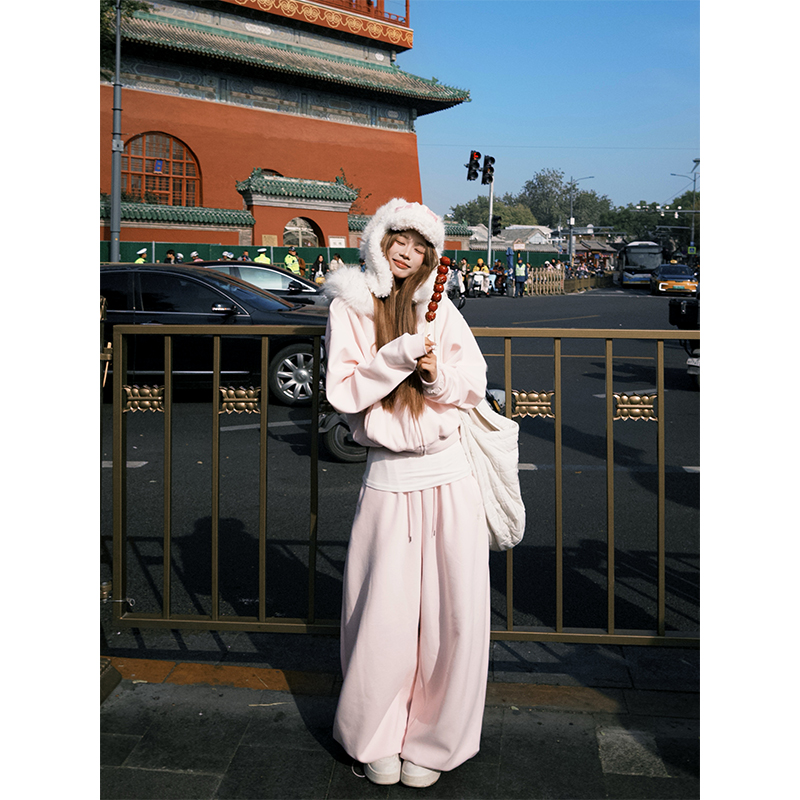 NECOYEP 美式简约基础款阔腿抽绳卫裤男女宽松休闲百搭拖地长裤