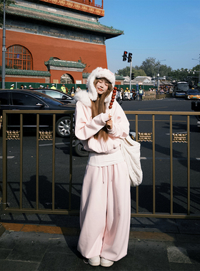 NECOYEP 美式简约基础款阔腿抽绳卫裤男女宽松休闲百搭拖地长裤