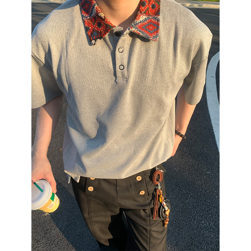 NECOYEP美式基础款polo领短袖T恤男女夏季宽松休闲百搭潮牌打底衫