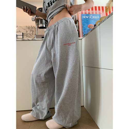 NECOYEP 美式慵懒抽绳字母卫裤男女宽松休闲垂感阔腿直筒百搭长裤