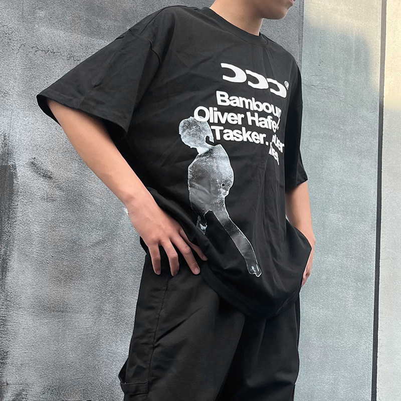 L·ZH top мужская футболка с буквенным принтом American high street character с короткими рукавами ins, летний свободный повседневный топ Изображение 1