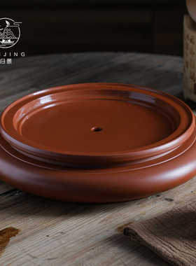 归景丨扁圆丨潮州朱泥茶盘紫砂手拉茶船复古工夫茶茶台圆形干泡台