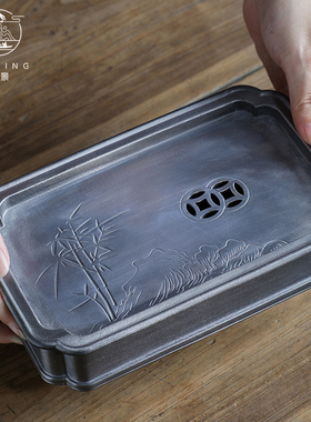 归景丨复古小型长方形锡茶盘潮汕茶船茶托盘功夫茶茶台茶海茶池