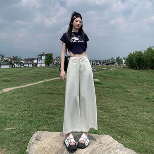 直筒裤女夏薄款女2026新款杏色阔腿裤垂坠感高级感直筒九分牛仔裤
