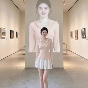 连帽防晒服开衫女冰丝收腰防紫外线瑜伽服上衣轻薄短款修身防晒衣