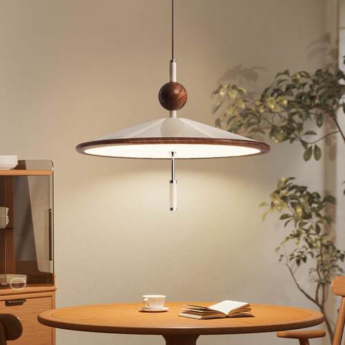 侘寂风飞碟吊灯原木高级餐厅吊灯