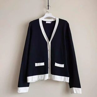 小香风撞色边针织开衫女V领短款毛衣外套轻奢风秋季穿搭