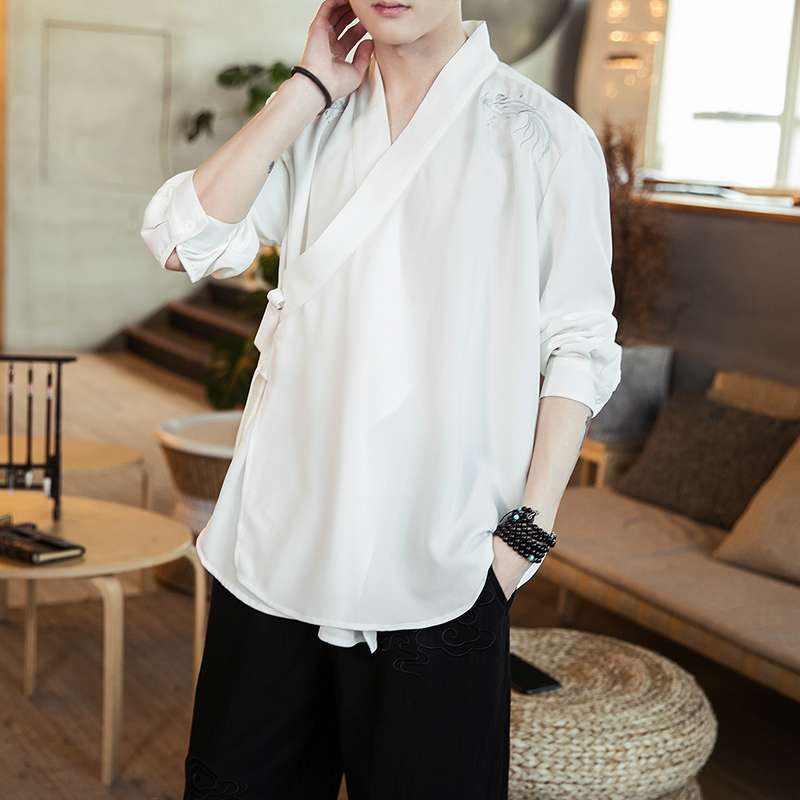 汉服男古风男士仙气中国风男装斜襟刺绣T恤7分袖唐装唐朝古装夏季满248.00元可用200元优惠券