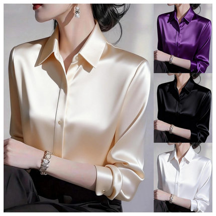 Women's shirt 2026春夏纯色翻领百搭上衣长袖纽扣上班衬衣衬衫女