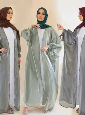 阿拉伯防晒开衫外搭迪拜旅游度假系带袖中东女长袍