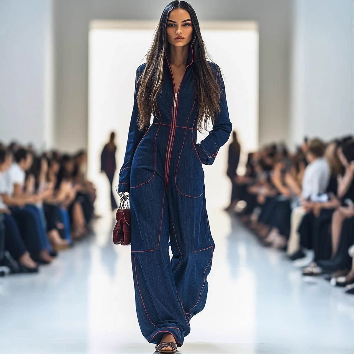 秋冬修身领休闲大码女装纯色大口袋连体裤Large pocket jumpsuit
