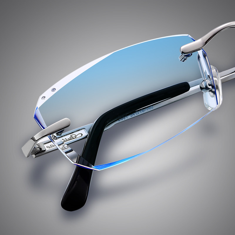 可配无框近视眼镜 男 成品个性钻石切边眼镜变色平光镜近视眼镜架