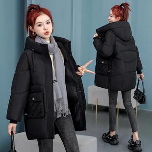 新款韩版A字款冬装简约羽绒棉衣女中长款加厚时尚外贸大码面包服