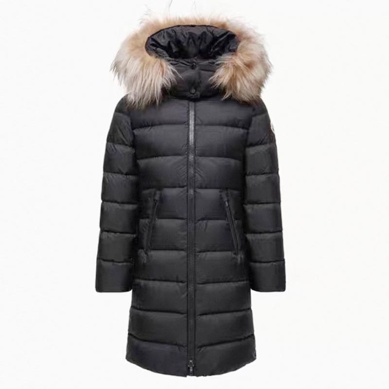 到170码 冬季新款 儿童黑色冰岛大毛领长款加厚鹅绒羽绒服 童装